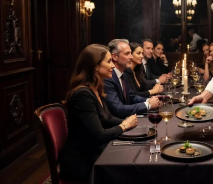 Chef's Table vacsora elegáns, félhomályos budapesti étteremben