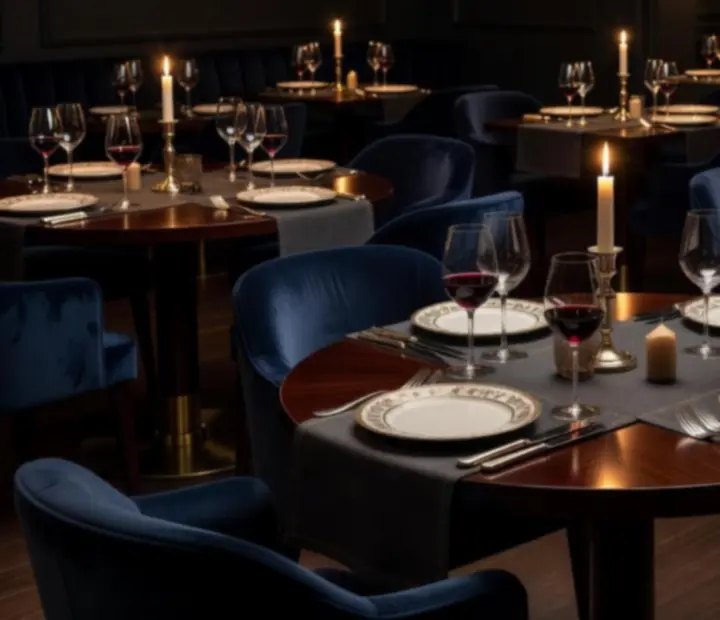 Gyertyafényes vacsora elegáns budapesti étteremben, bárpulttal és lounge hangulattal